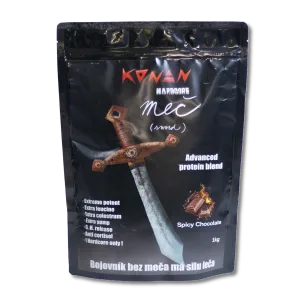 KONAN Sport Nutrition MEČ – čistý srvátkový izolát (WPI) pre rýchlu regeneráciu svalov bez laktózy, spicy príchuť, unikátna extrémne anabolická zmes proteínu a ďalších osem účinných látok pre maximálny synergický efekt KONAN