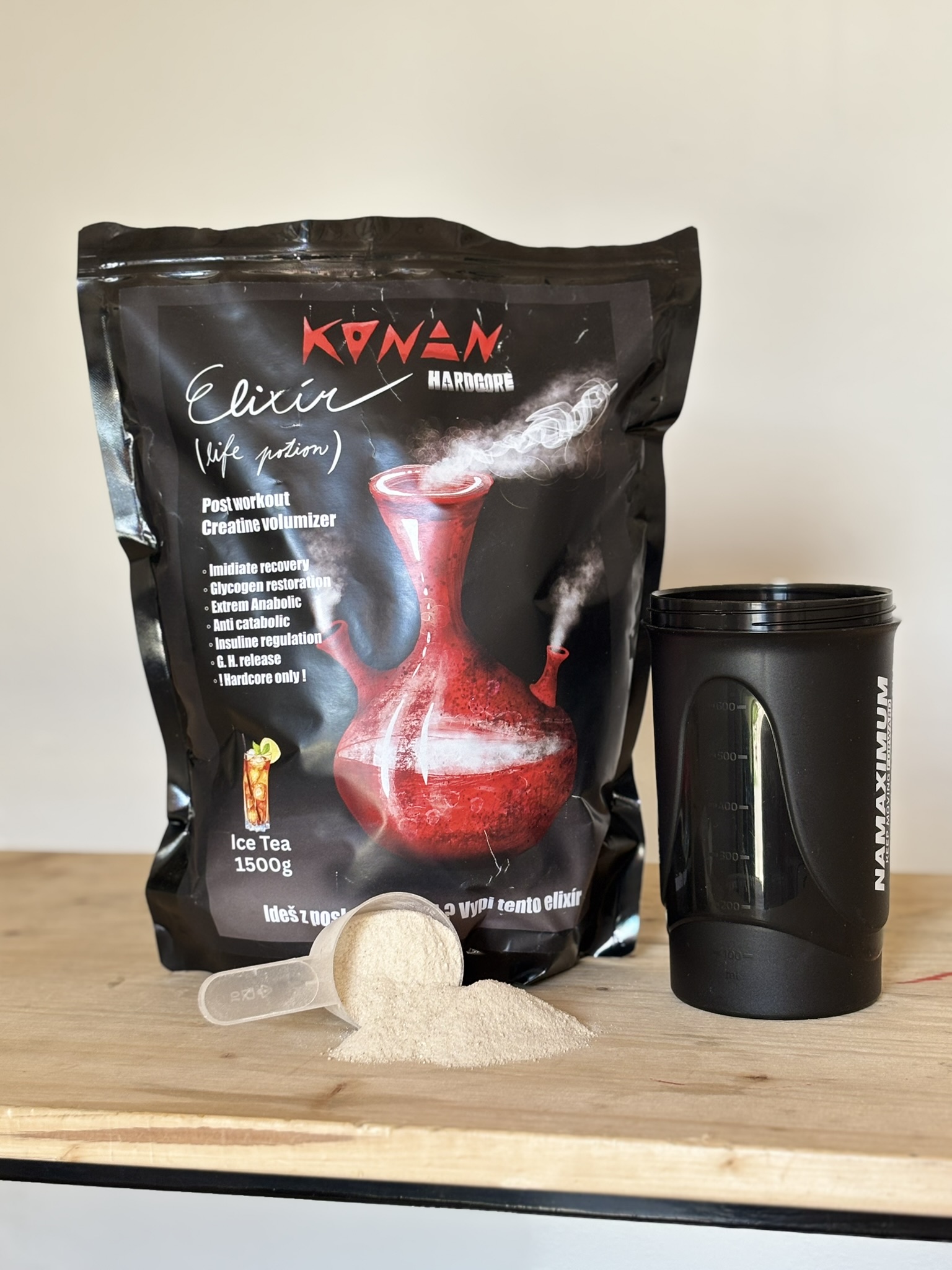 KONAN HARDCORE ELIXÍR -Volumizér, postworkout, potréningová zmes, komplexný doplnok výživy na podporu regenerácie, energie a celkovej vitality.